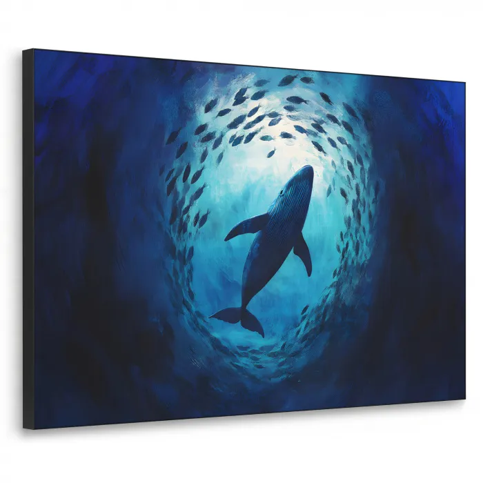 Walvis - Vissen - Donkerblauw Textielframe zwart klein -3d