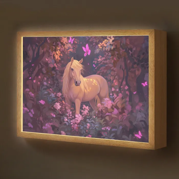 Paard - Bloemen - Paars - Vlinder Light Box met batterij (Wandlamp kind) middel -z3d_website