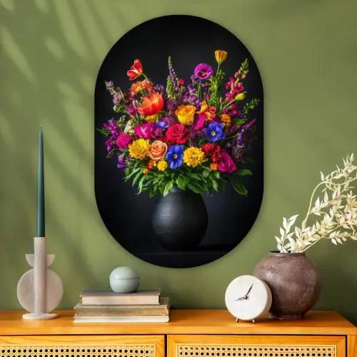 Felgekleurd - Bloemen - Vaas Wandcirkel Ovaal Glas middel -sfeer2