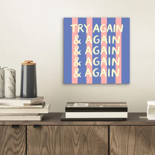 Try again - Strepen - Roze - Verticaal - Blauw aluminium wit klein -sfeer1