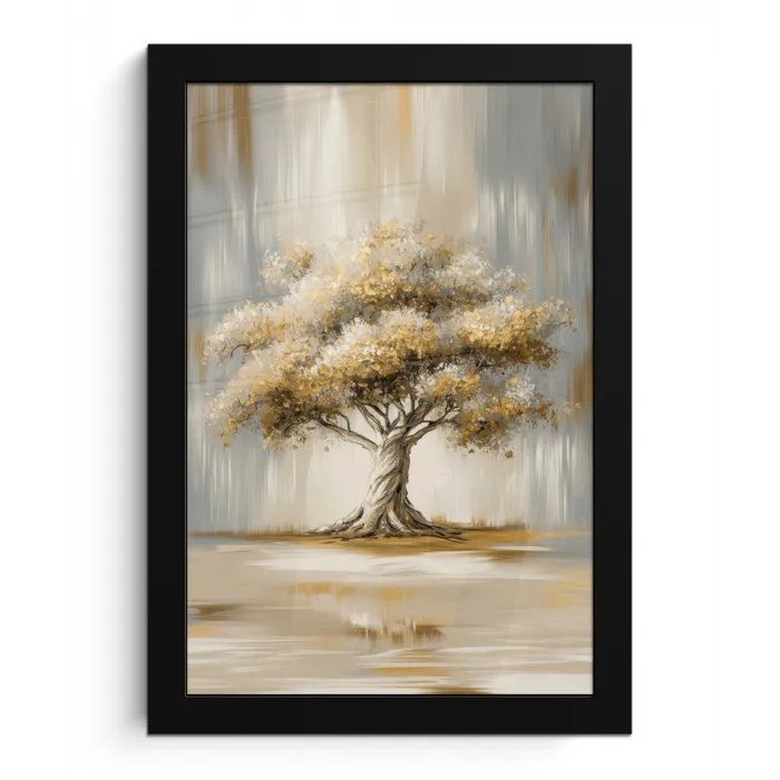 Boom - Bladeren - Abstract - Wit fotolijst zwart zonder passe partout klein -3d