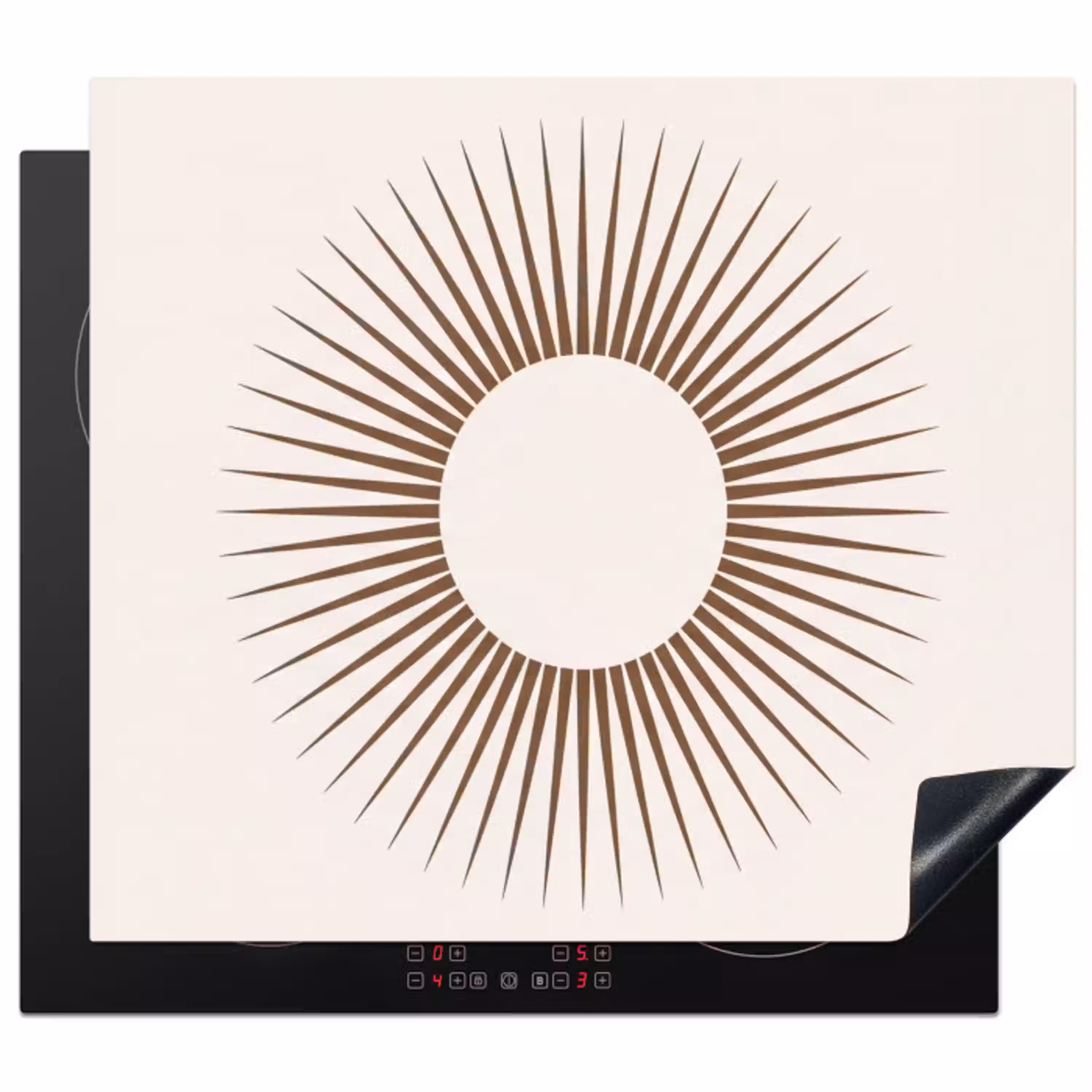 Abstract - Zon - Symbool - Modern - Beige Inductie beschermer vinyl 3mm middel -3d