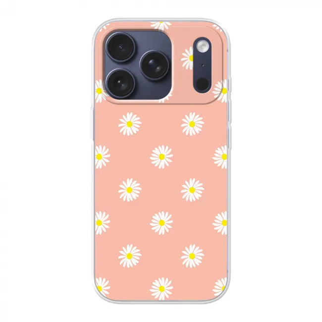 Telefoonhoesje - Madeliefjes - Pastel - Wit - Roze - Bloemen print