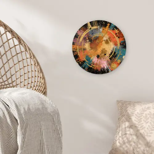 Explosie - Verfstructuur - Goud - Abstract Wandcirkel kunststof plaat 5mm dik klein -sfeer5
