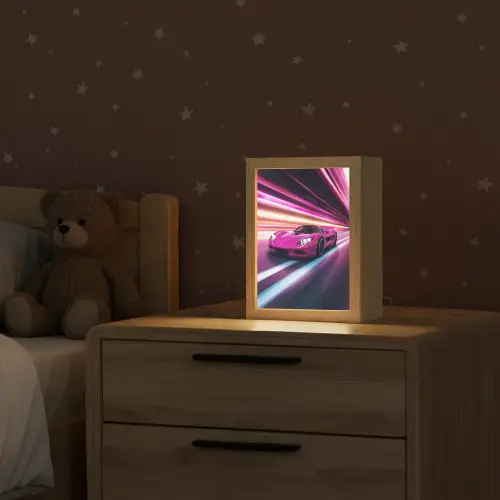 Raceauto - Roze - Neon Light Box met kabel klein -sfeer1_kind