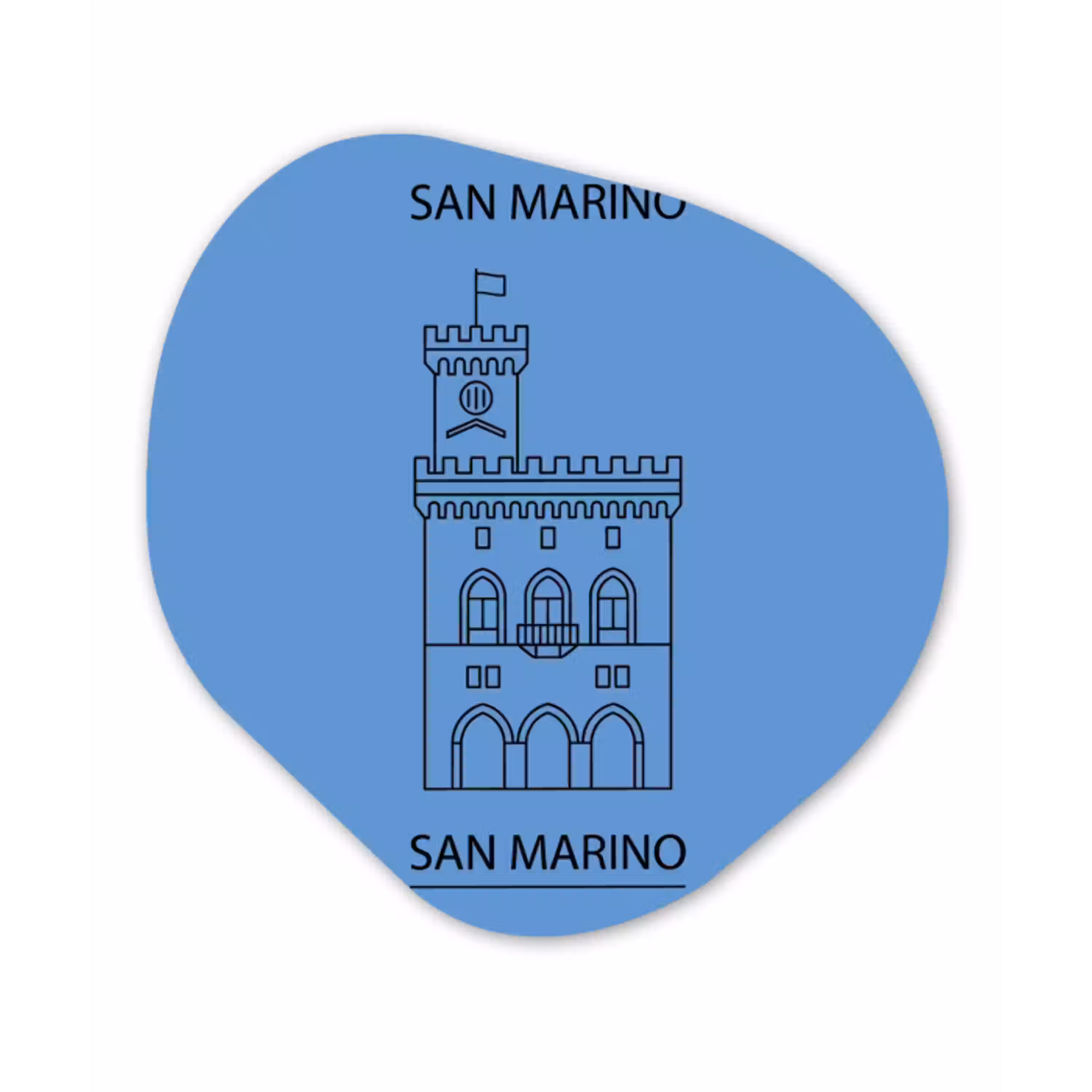 Gebouw - San Marino - Architectuur - Lijntekening - Blauw Wandcirkel Organisch Aluminium middel -3d