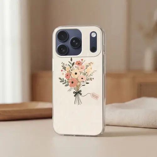 Bloemen - Quote - Beige - Lint Telefoonhoesje iPhone 17 Pro klein -sfeer2