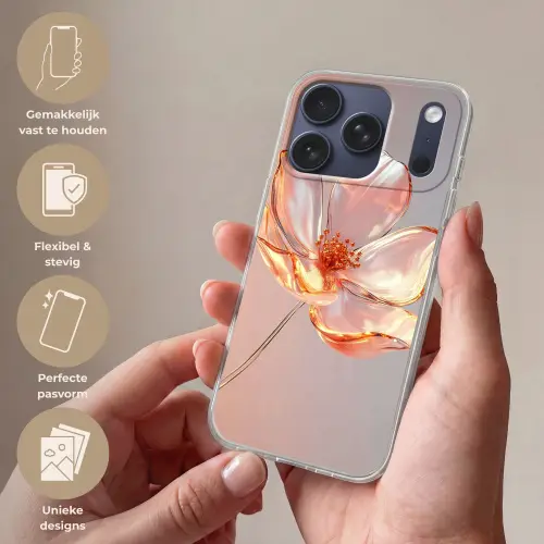 Glazen - Bloem - Roze Telefoonhoesje iPhone 17 Pro klein -sfeer3_NL