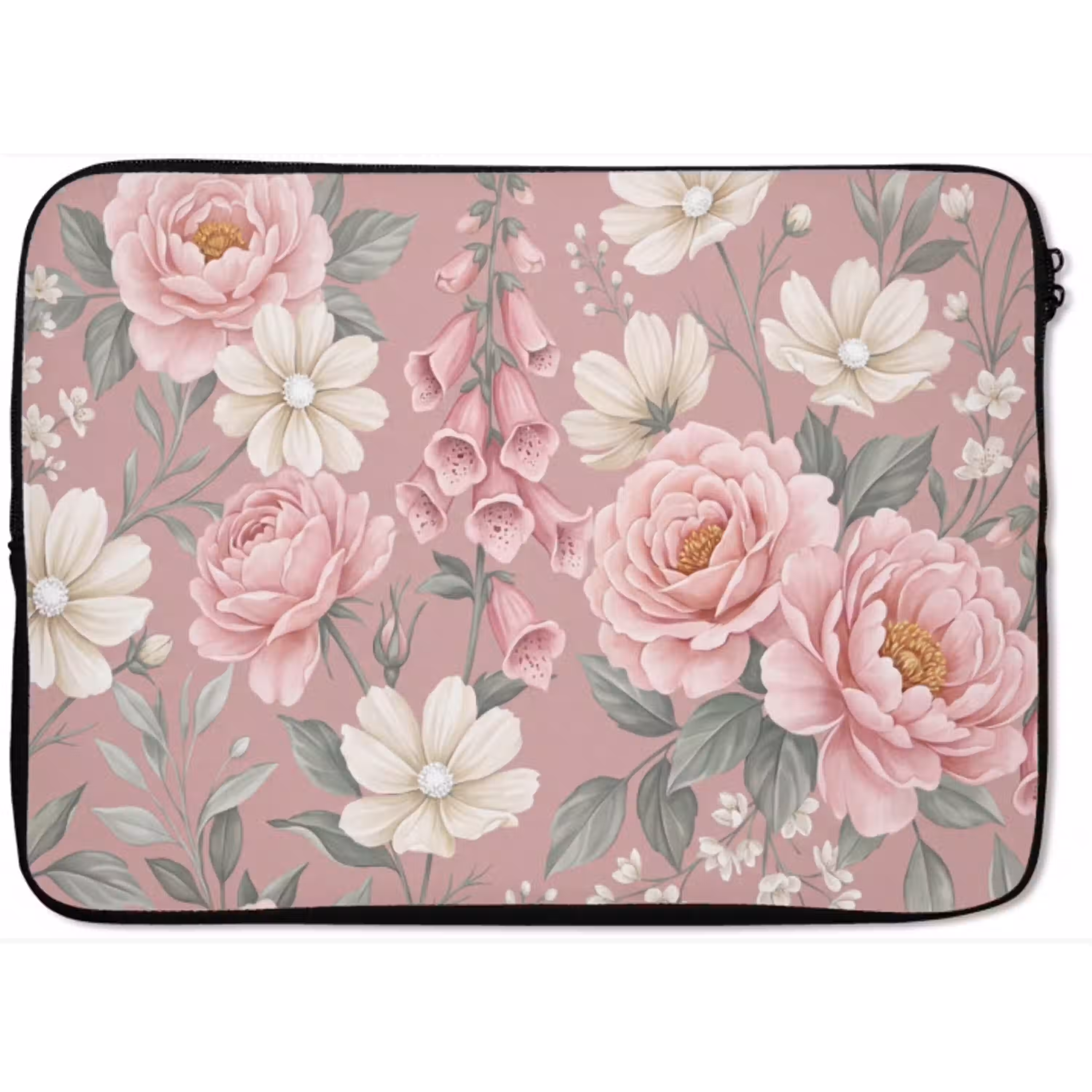 Pioenrozen - Vingerhoedskruid - Pink laptophoes neopreen klein -zkaufland3dotto