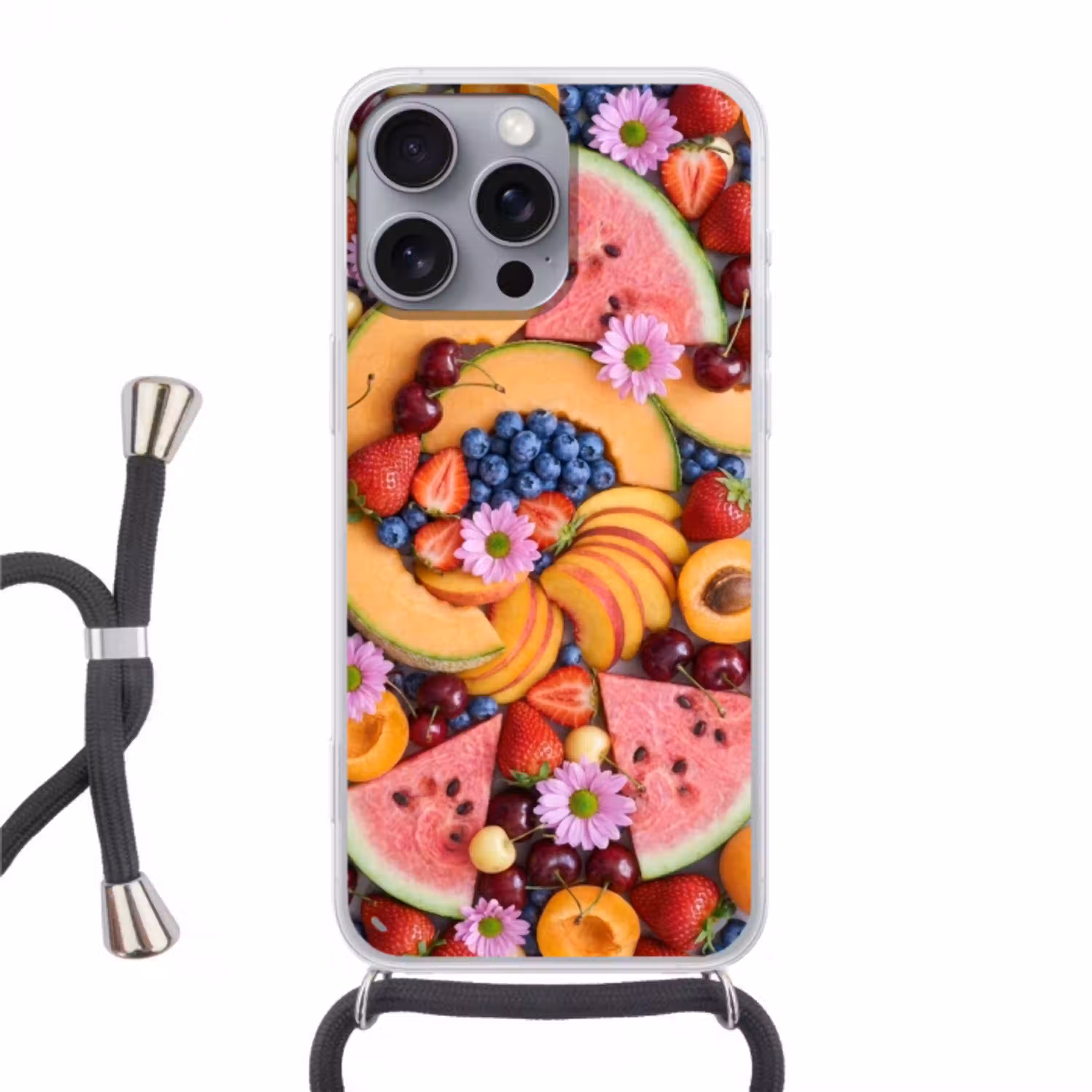 Eten - Fruit - Zomer - Kleurrijk Hoesje iPhone 16 Pro Max met koord klein -3d