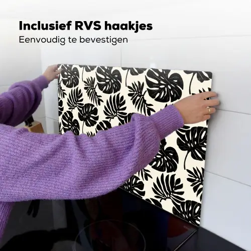 Modern - Monstera - Zwart Inductie beschemer met haakjes klein 777 -ky-ophangen-nl