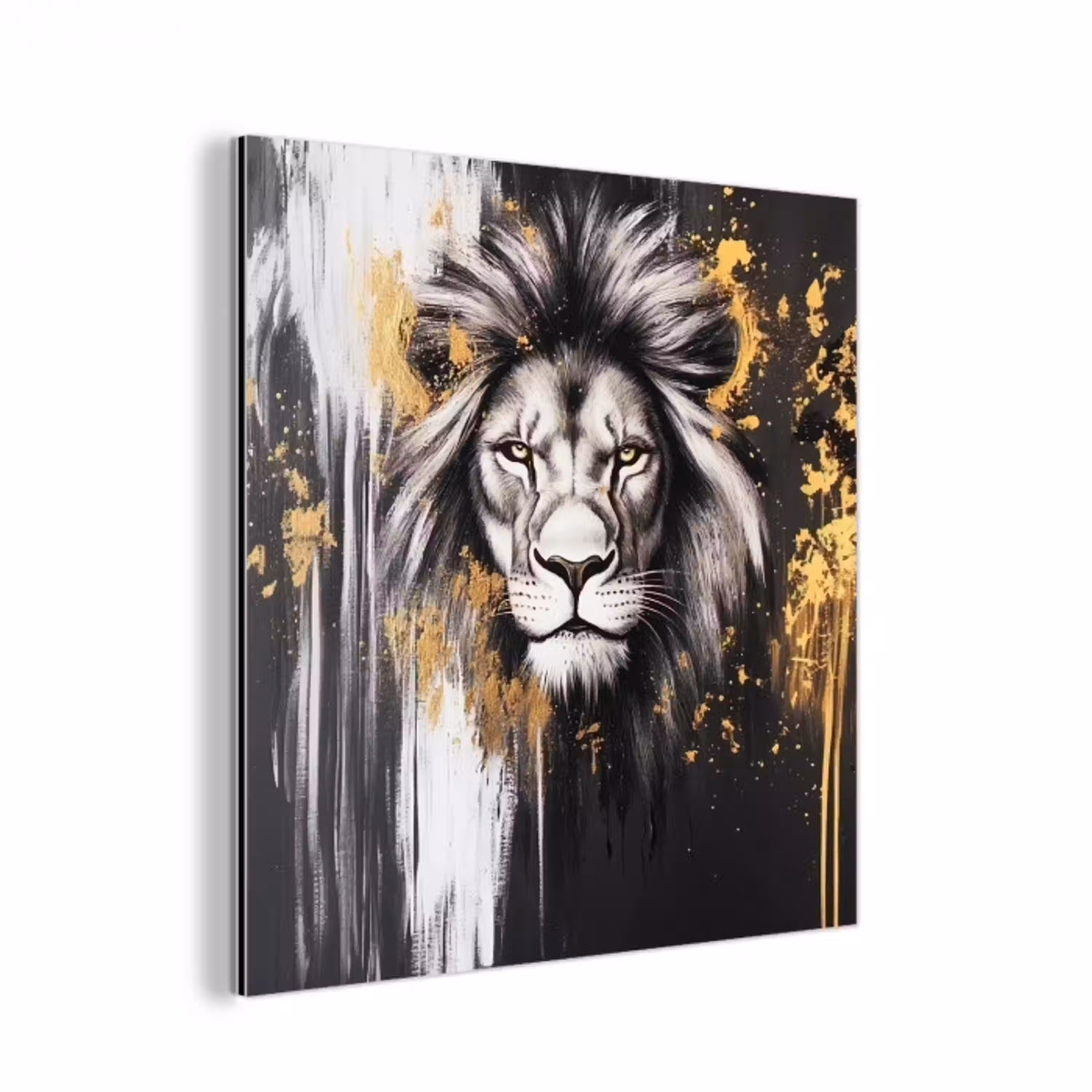 Leeuw - Portret - Verfspatten - Grijs aluminium wit klein -3d