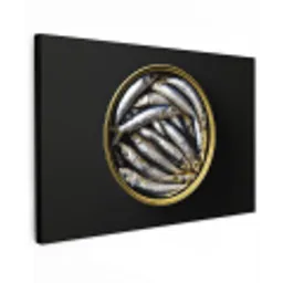 Sardines - Vissen - Rond - Zwart Tuinposter op houten frame 2 cm dik klein -3d