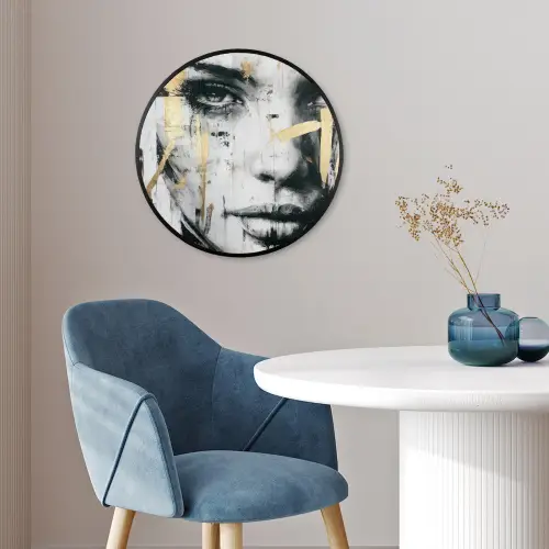 Portret - Vrouw - Penseelstreken - Goud Fotolijst rond zonder passe partout klein -sfeer2
