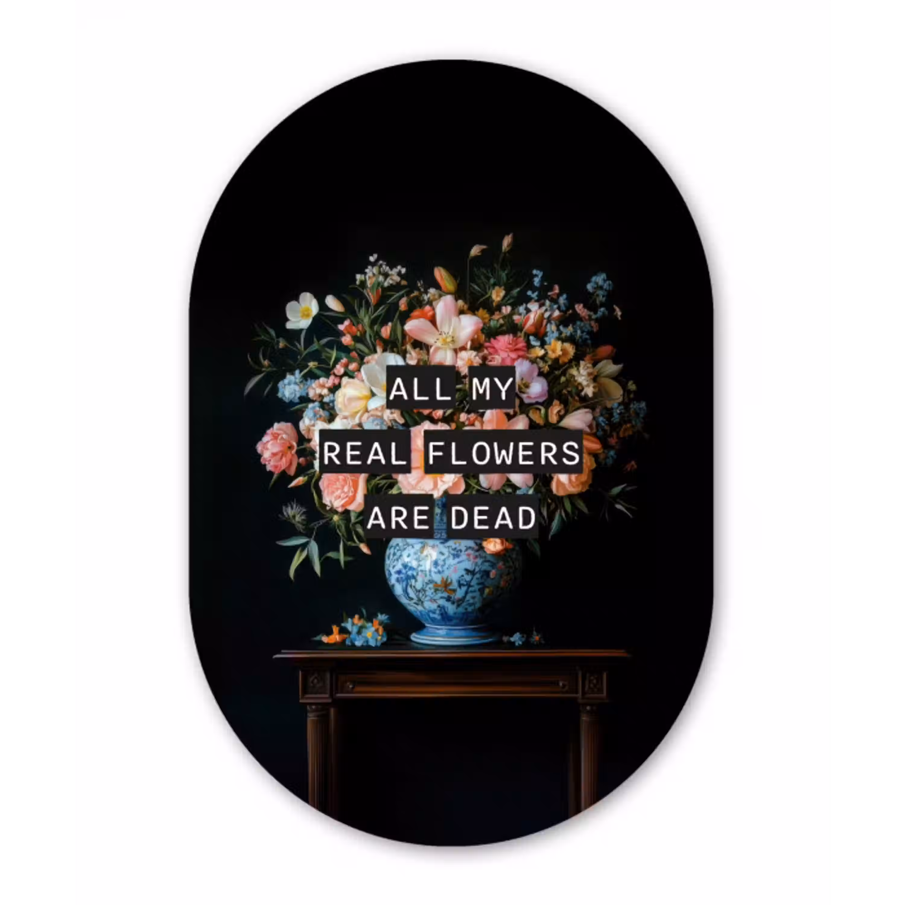 Bloemen - Art - Pastel - Quotes Wandcirkel Ovaal Glas middel -3d