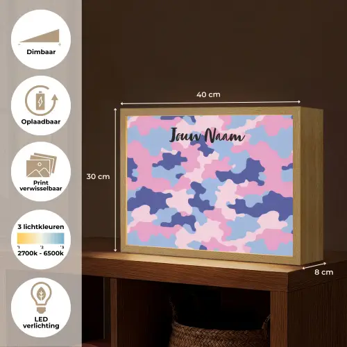 Camouflage - Roze - Blauw Light Box met batterij (Wandlamp kind) middel -USP_websiteoverzichtNL