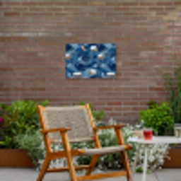 Huisjes - Vogels - Sneeuw - Winter - Blauw Tuinposter op houten frame 2 cm dik klein 845 -sfeer3