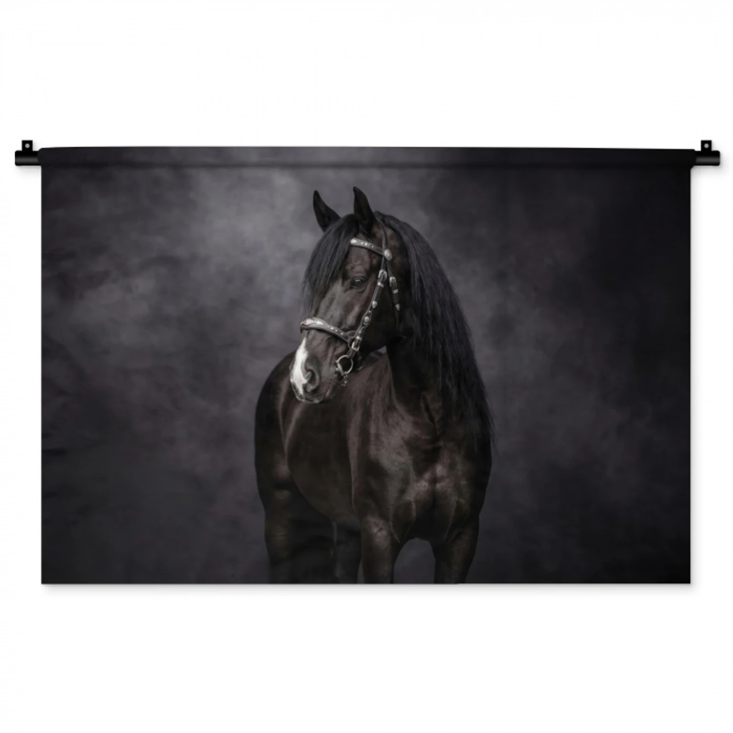 Portret - Paard - Zwart Wandkleed katoen middel -zz3d