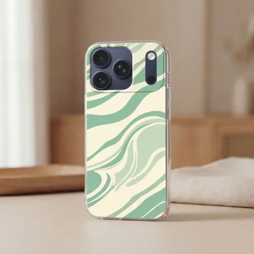 Organische lijnen - Mintgroen - Marmer Telefoonhoesje iPhone 17 Pro klein -sfeer2