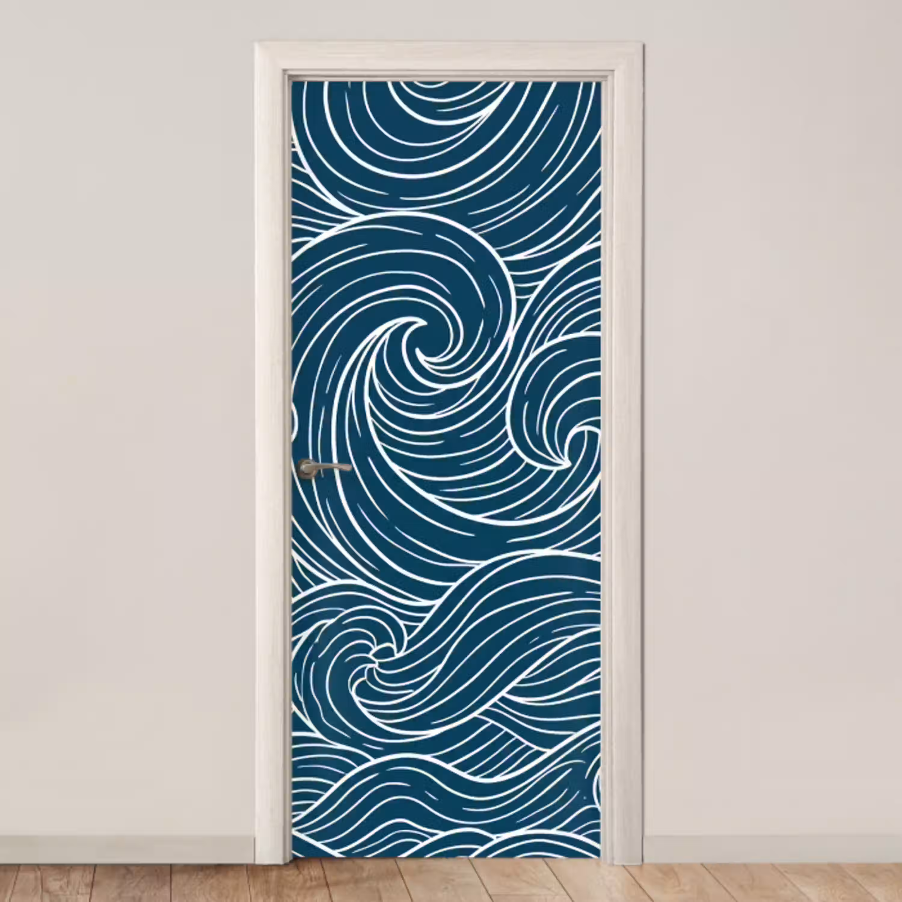 Golven - Spiraal - Water - Abstract - Blauw deurposter klein -3d_beige