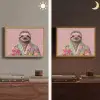 Luiaard - Bloemenprint - Bril - Roze Light Box met batterij (Wandlamp) middel -sfeer3