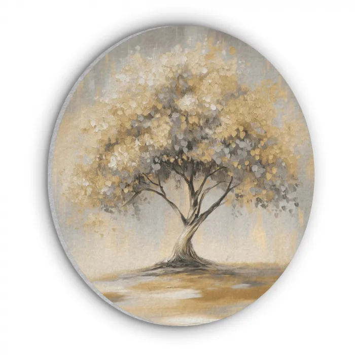 Schilderij - Boom - Abstract - Bladeren Akoestische PET Vilt - Rond klein -3d