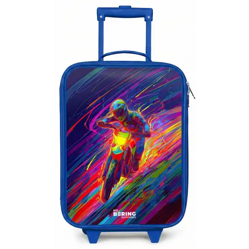Crossmotor - Neonkleuren - Lijnen - Helm Kinderkoffer - Blauw klein -zz3dotto