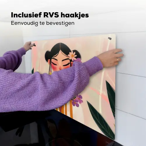 Vrouw - Bloemen - Pastel Inductie beschemer met haakjes middel -ky-ophangen-nl