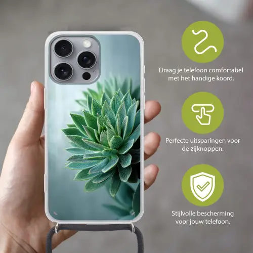 Vetplant - Bladeren - Groen - Wazig Hoesje iPhone 16 Pro Max met koord klein -sfeer2_NL