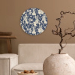 Hazen - Bladeren - Patroon - Blauw - Beige Wandcirkel kunststof plaat 5mm dik klein 188 -sfeer1