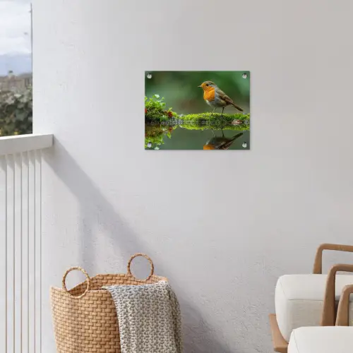 Roodborstje bij het Water tuinposter los doek klein -sfeer8