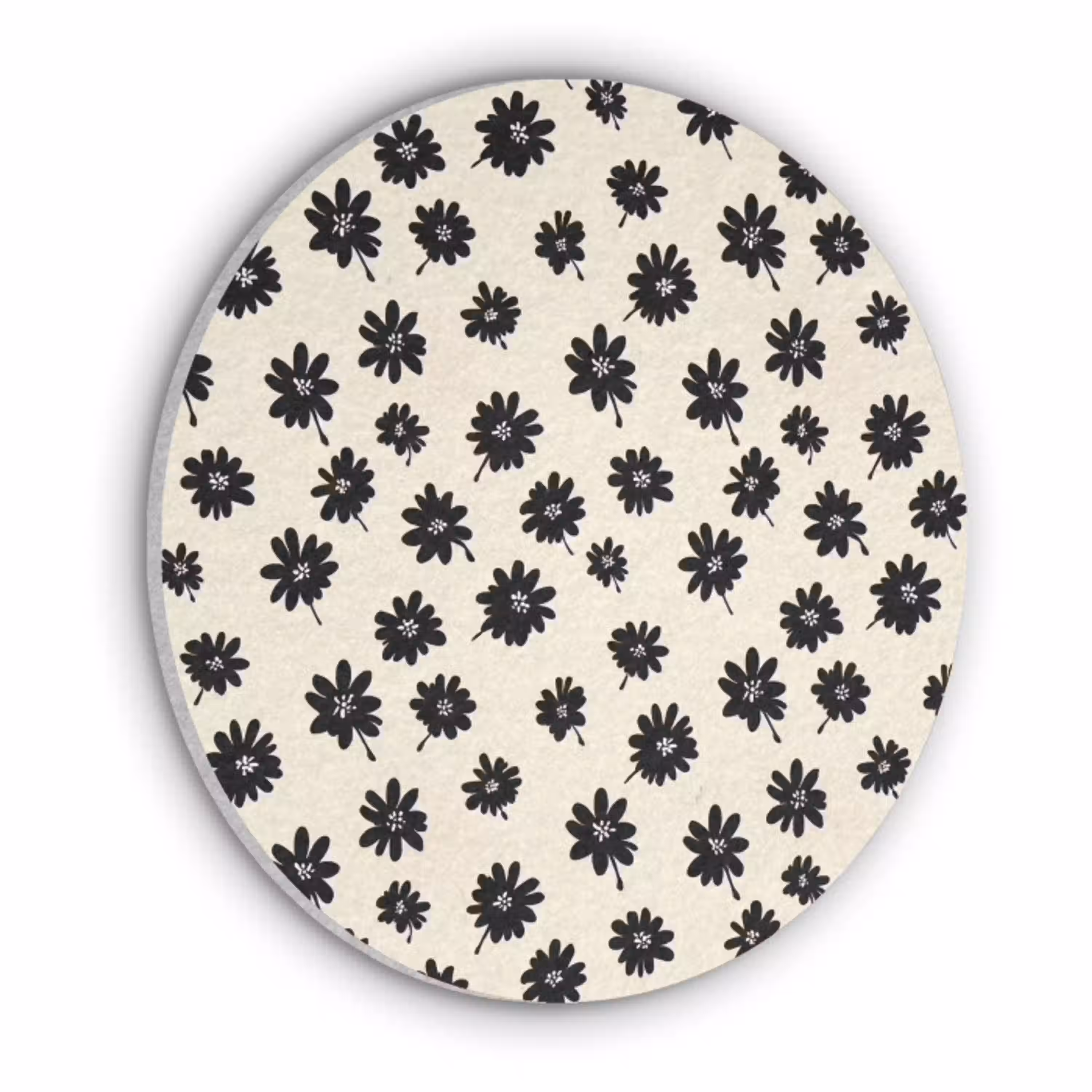 Madeliefjes - Grafisch - Zwart - Beige Akoestische PET Vilt - Rond klein 838 -3d