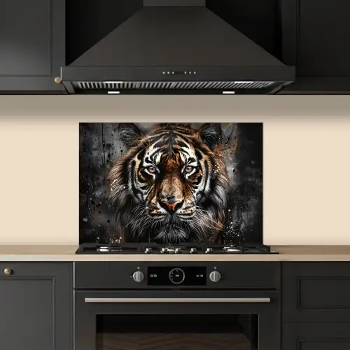 Tijger - Dieren - Portret - Luxe - Zwart keuken achterwand spatscherm klein -sfeer1