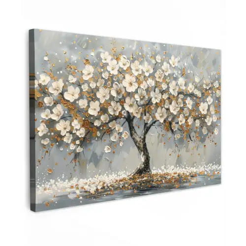 Boom - Bloemen - Wit - Natuur - Kunst canvas 2cm klein -z3d