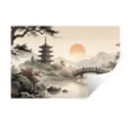 Azië - Landschap - Kleurrijk Muursticker klein -3d