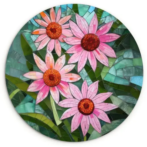 Bloemen - Roze - Glasmozaïek Wandcirkel plexiglas klein -3d