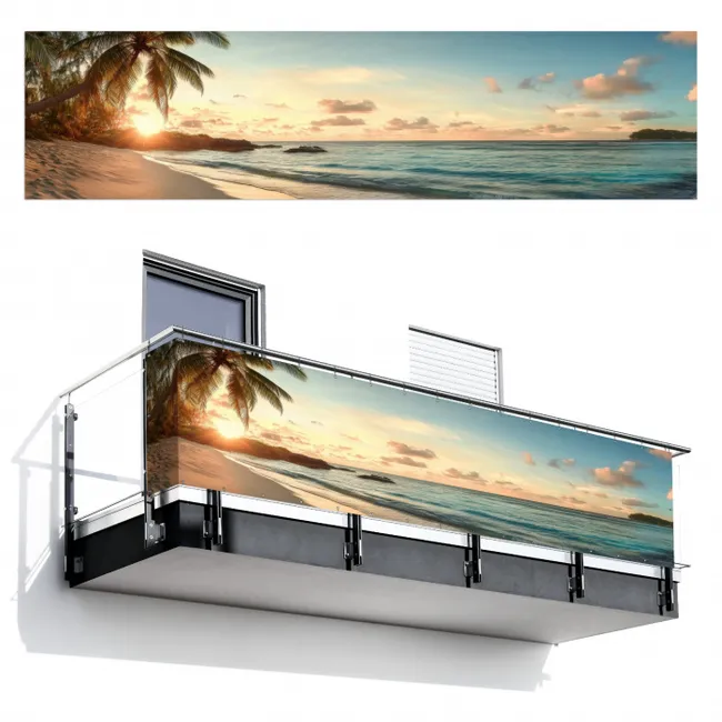 Balkonscherm - Strand - Palmbomen - Oceaan - Zonsondergang