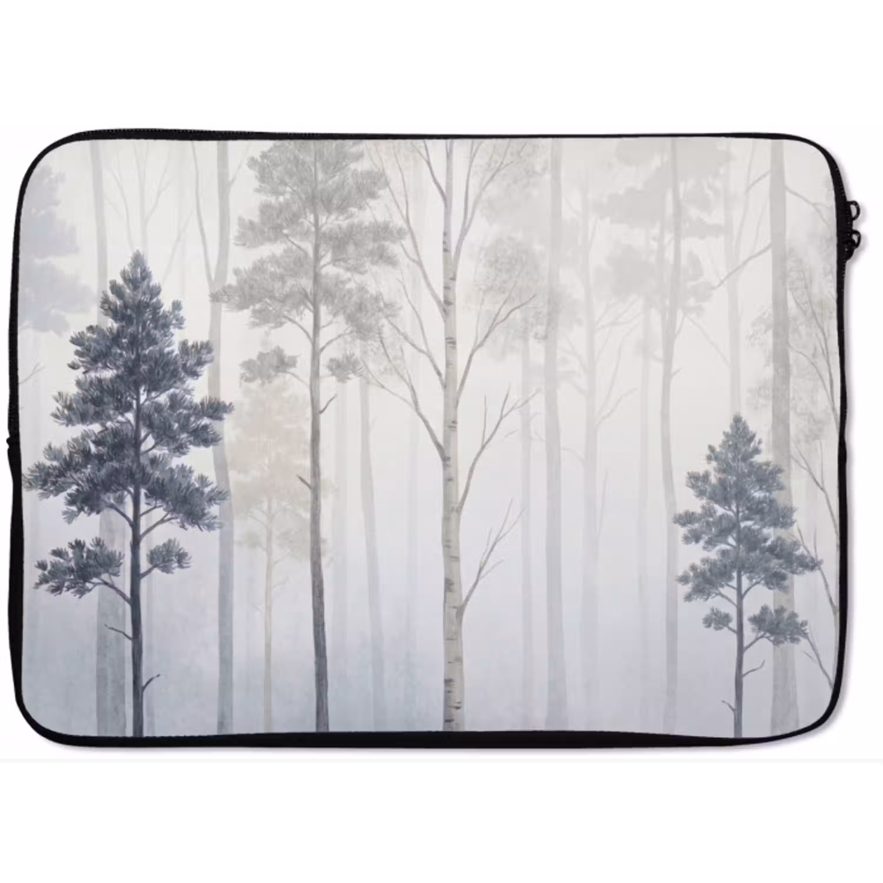 Bos - Bomen - Mist - Natuur - Illustratie - Grijs laptophoes neopreen klein -zkaufland3dotto