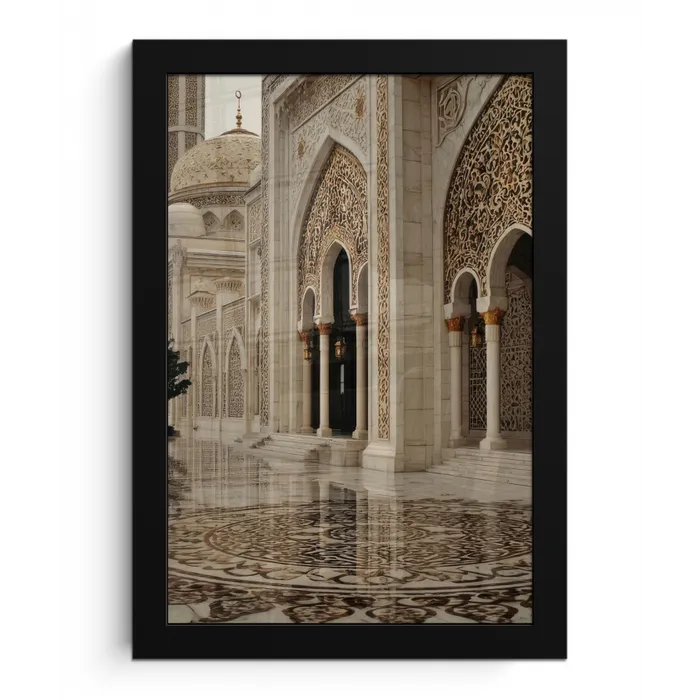 Gouden details - Marmer - Grote bogen fotolijst zwart zonder passe partout klein -3d