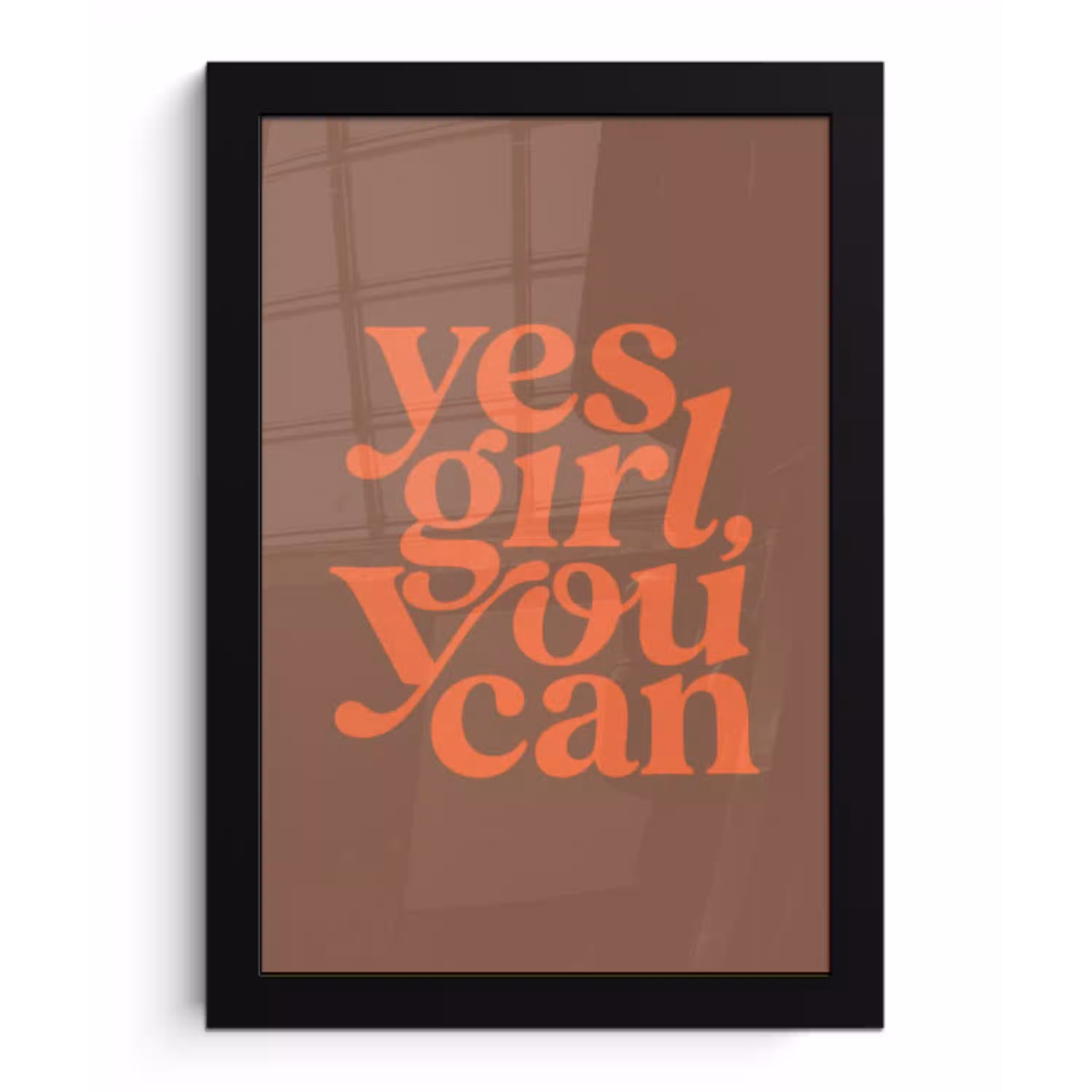 Yes girl you can - Oranje - Bruin fotolijst zwart zonder passe partout klein -3d