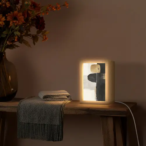 Vormen - Penseelstreken - Abstract - Goud Light Box met kabel (Tafellamp) klein -sfeer4