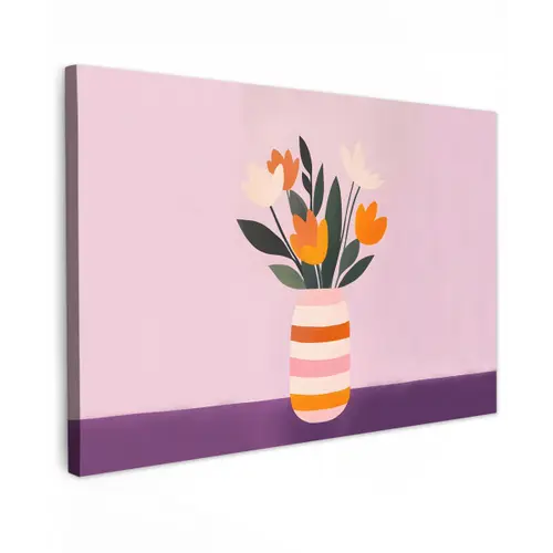 Tulpen - Vaas - Strepen - Paars Tuinposter op houten frame 2 cm dik klein -3d