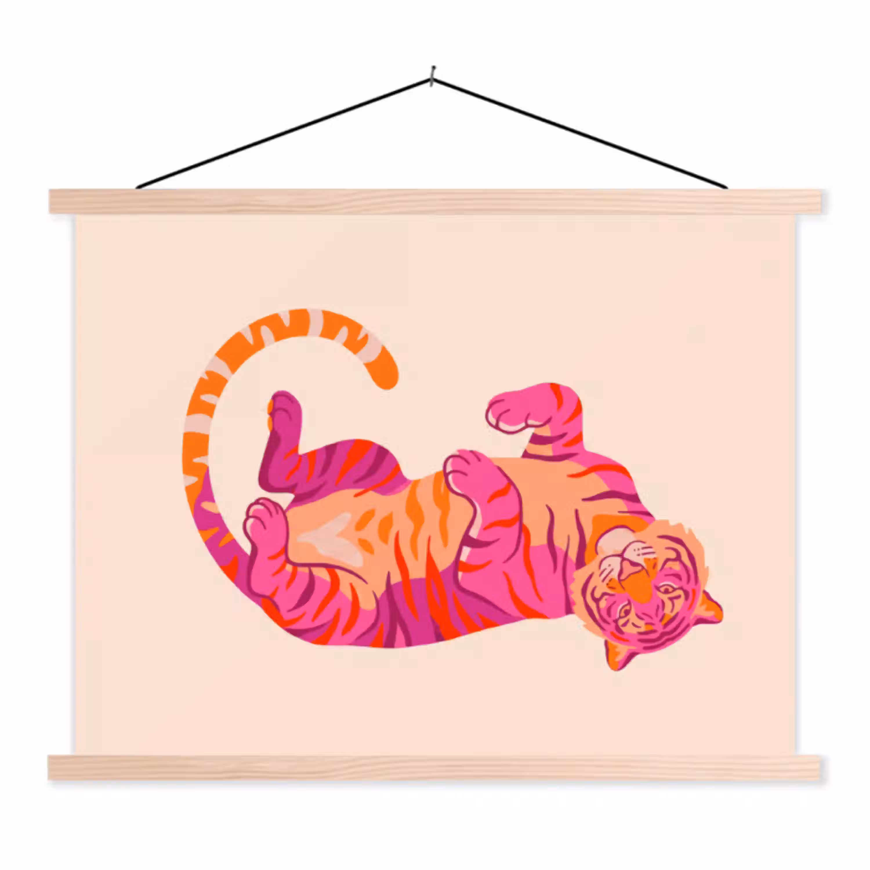 Tijger - Roze - Oranje textielposter latten blank klein -3d