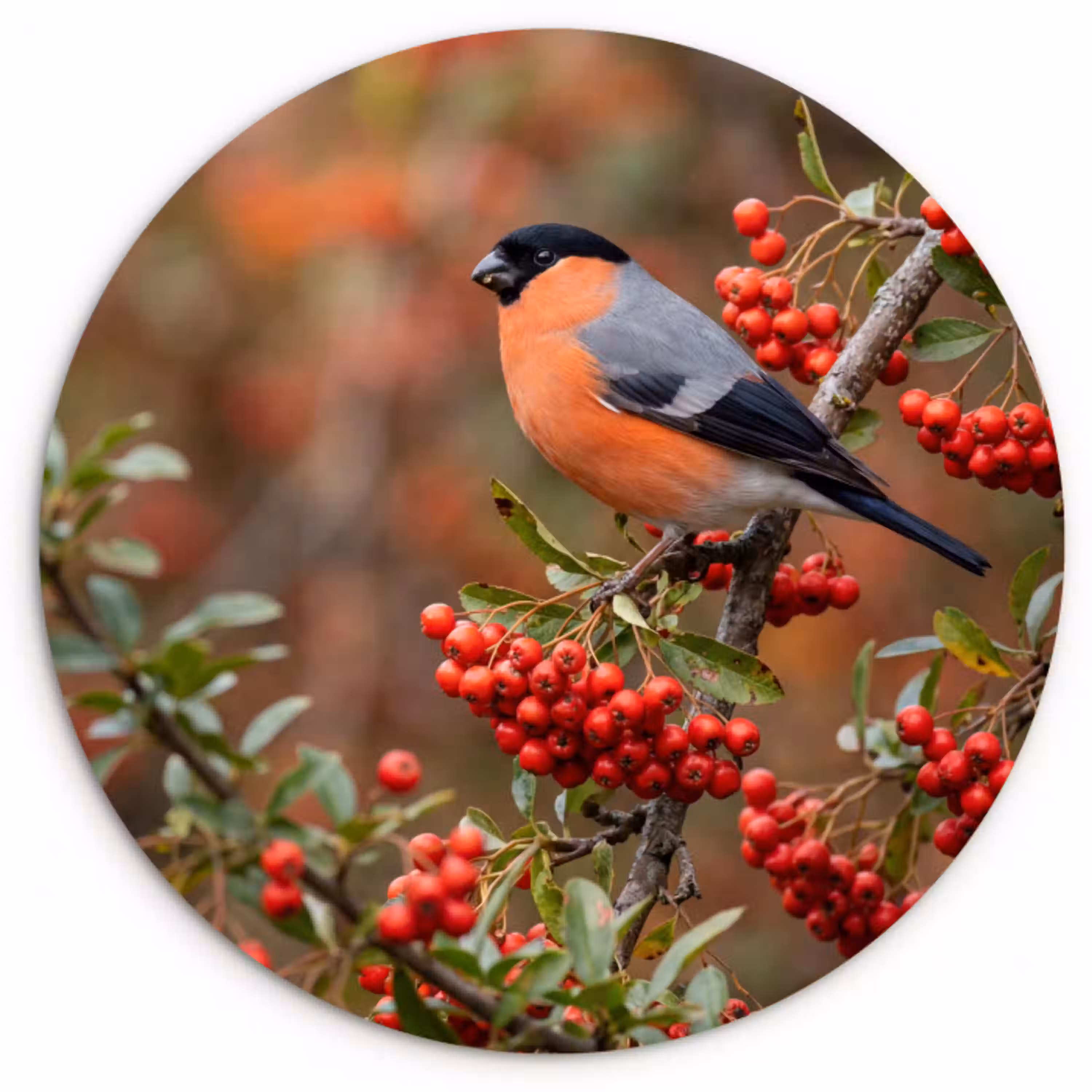 Goudvink - Bessen - Herfst - Natuur - Kleurrijk Wandcirkel kunststof plaat 5mm dik klein -3d