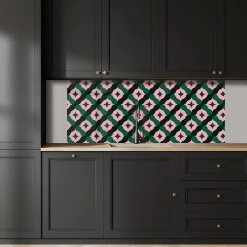 Groen - Roze - Retro - Sterren keuken achterwand 2 middel 871 -sfeer1