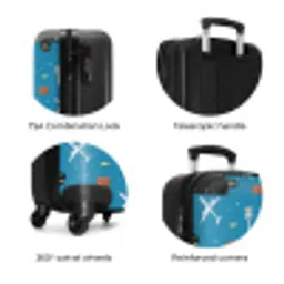 Luchtvaartthema met vliegtuigen op blauwe achtergrond NBS - Handbagage koffer - Kinderen Unisex middel zzzzzzzbolletjes_ENG