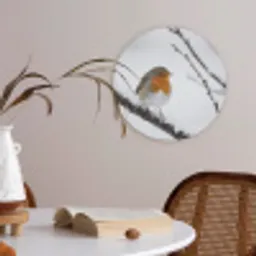 Roodborstje - Tak - Sneeuw - Winter - Levendig Akoestische PET Vilt - Rond klein -sfeer3