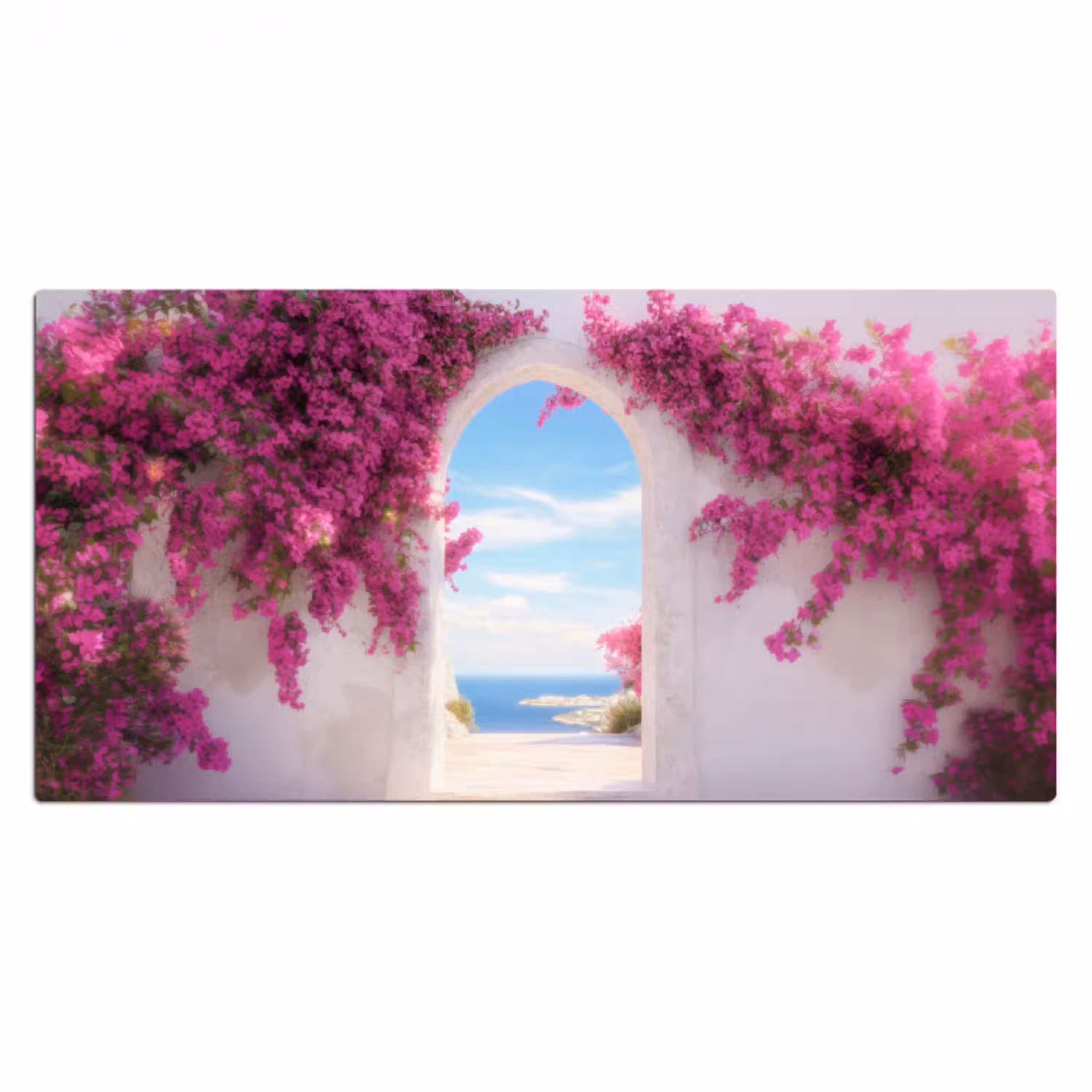 Zee - Roze - Bloemen - Poort Muismat XXL klein -3d_leeg