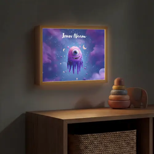 Monster - Ruimte - Sterren - Paars Light Box met batterij (Wandlamp kind) middel -sfeer5_kind