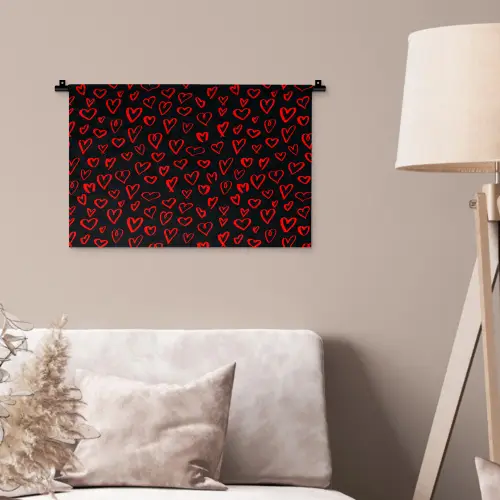 Zwart - Harten - Rood Wandkleed katoen klein 269 -sfeer4